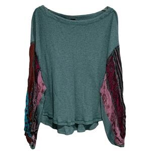 Free People Boho Blossom Thermal Waffle Knit Top Small Oversized Hippie Colorful
